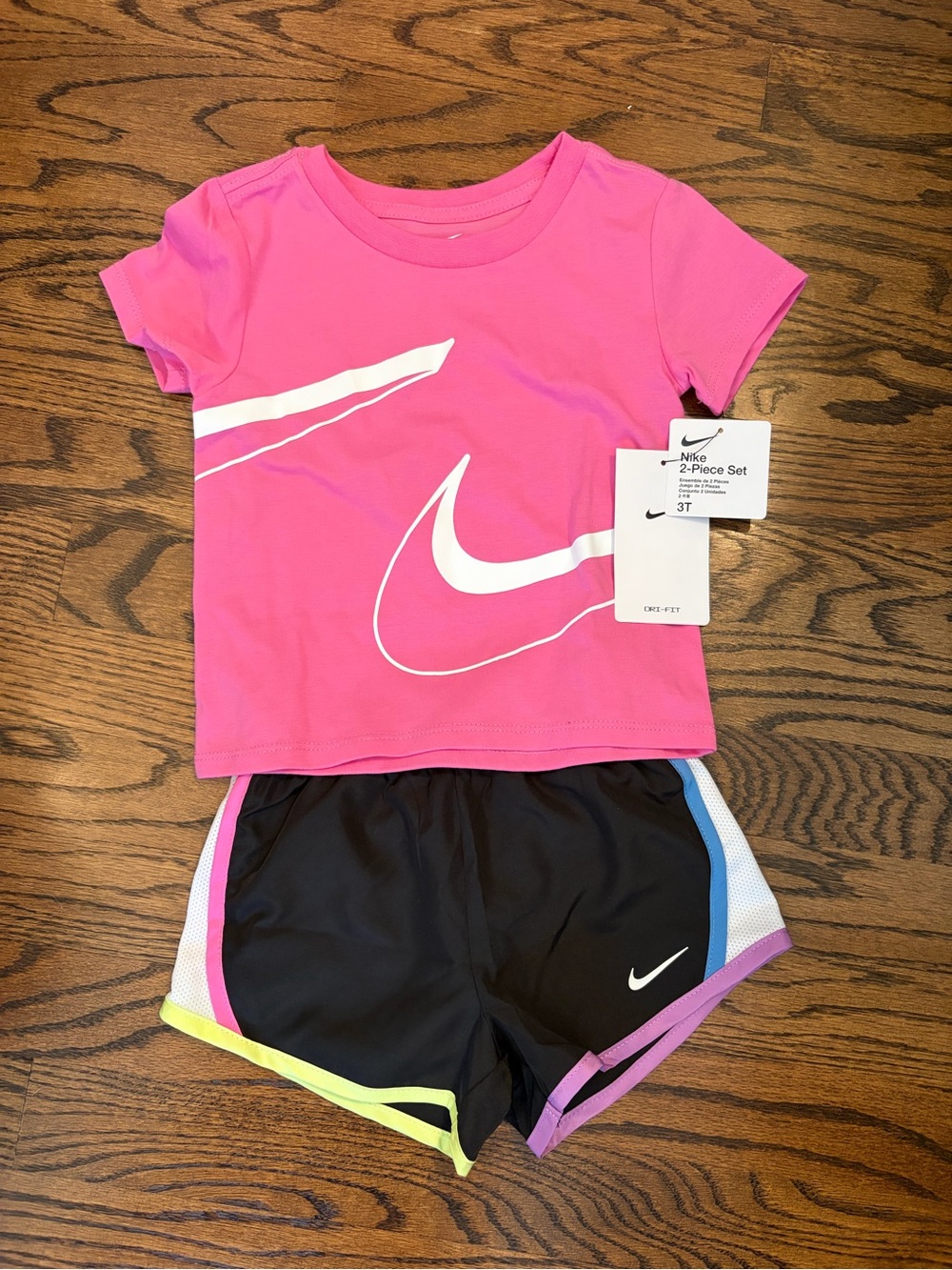 Nike Girls Pink Short Sleeve Top with Black Athletic Shorts